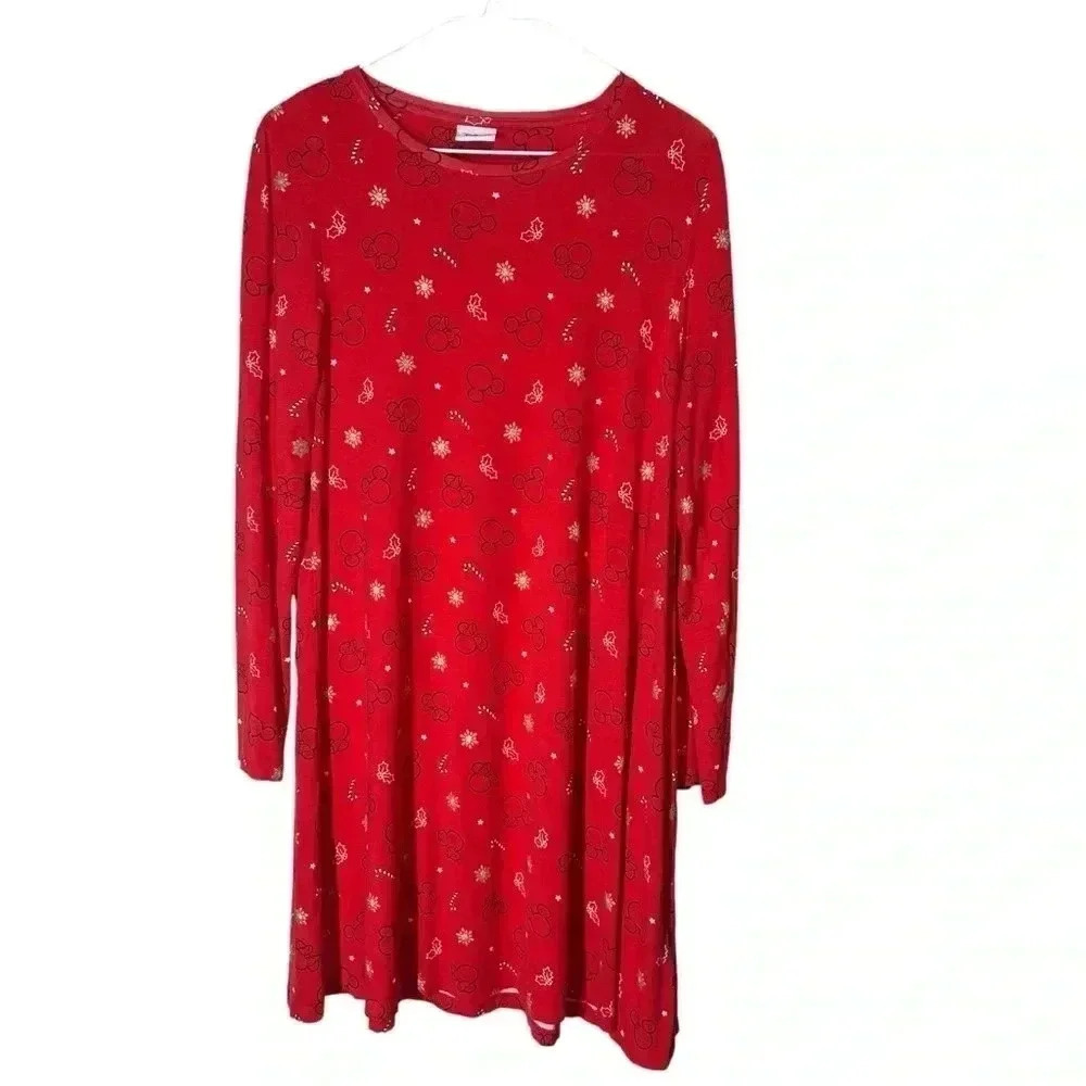 Disney Sleepwear Red  Christmas Prints Long Sleeve Size 8